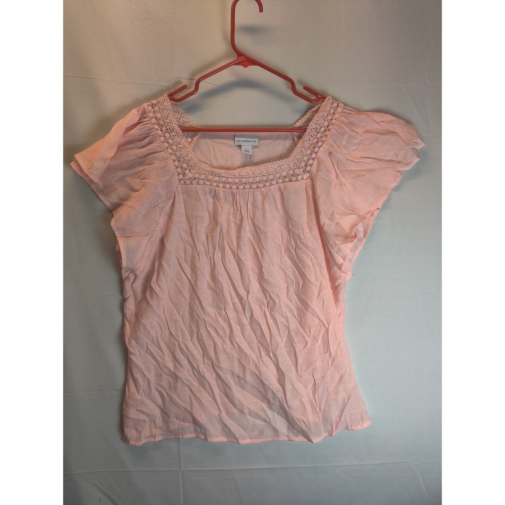 Liz Claiborne Women's Blouse Pink Cold Shoulder Square Neck Sz L